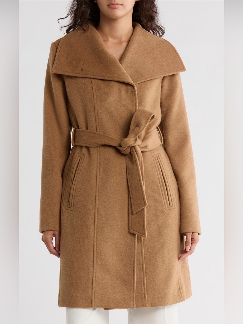 Bernardo Camel wool blend Belted Wrap Coat -  Women size Large. Nwt